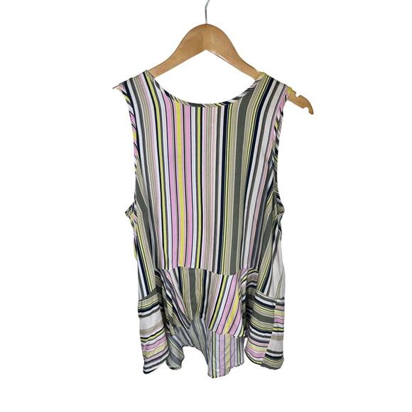 New LIBBY EDELMAN High-Low Dreamy Multicolor Striped Sleeveless Blouse Sz L - Picture 2 of 13